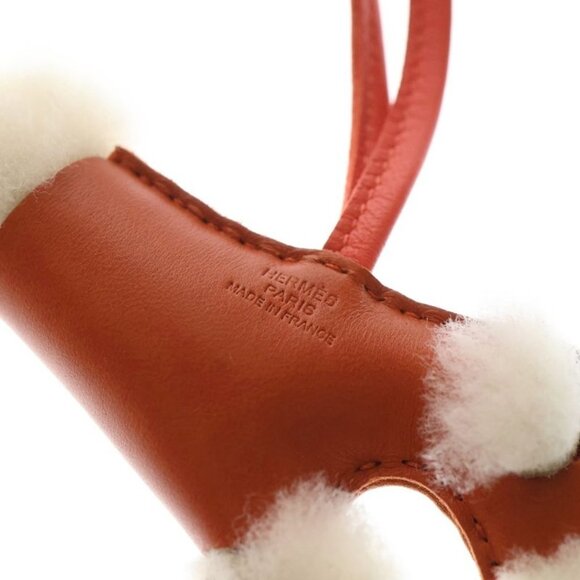Hermes Buddy Bag Charm Agneau Milo Mouton Sesame Bag Red White - Picture 5 of 6
